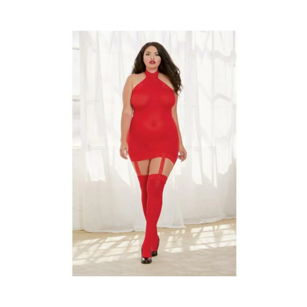 Sheer Garter Dress Red Q/s