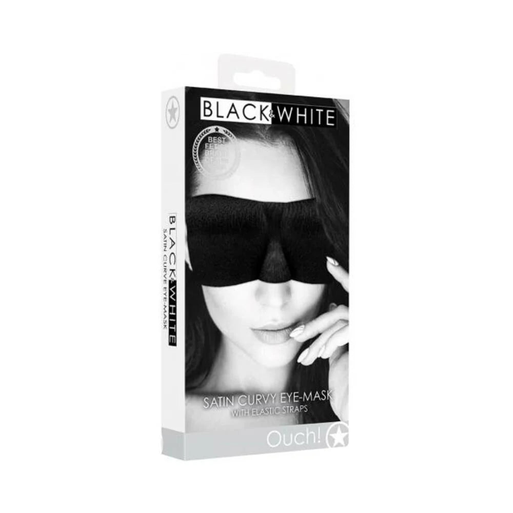 Ouch! Black & White Satin Curvy Eye Mask With Elastic Straps Black