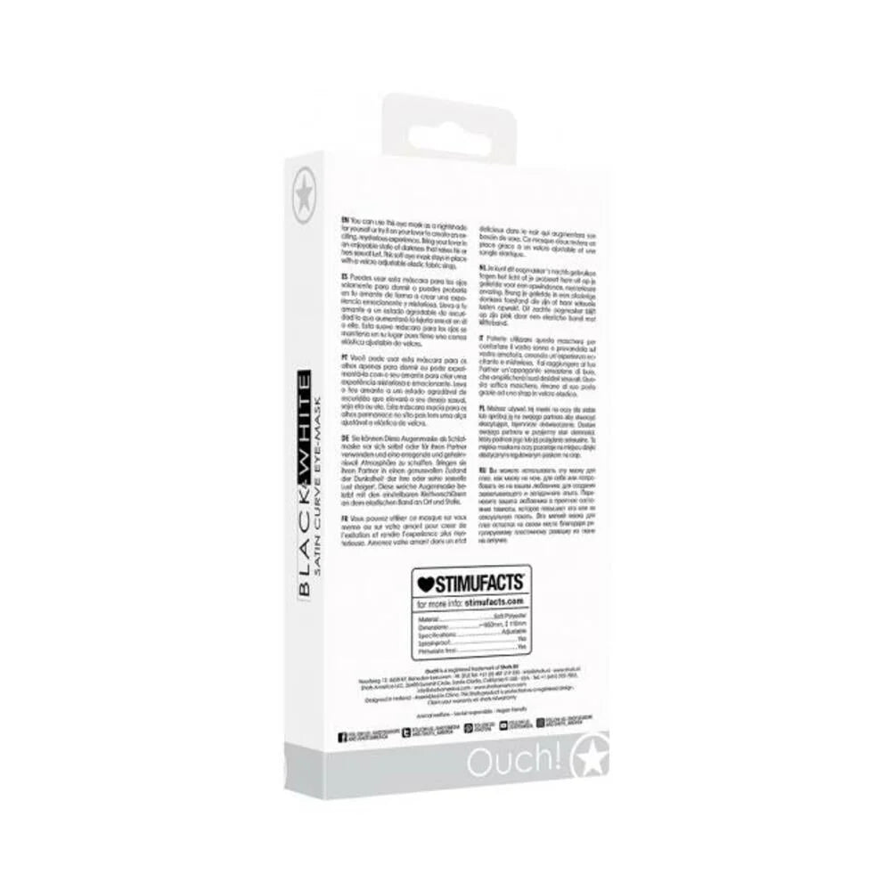 Ouch! Black & White Satin Curvy Eye Mask With Elastic Straps Black