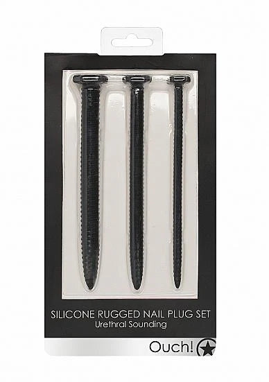 Silicone Rugged Nail Plug Set - Urethral Sounding - Black