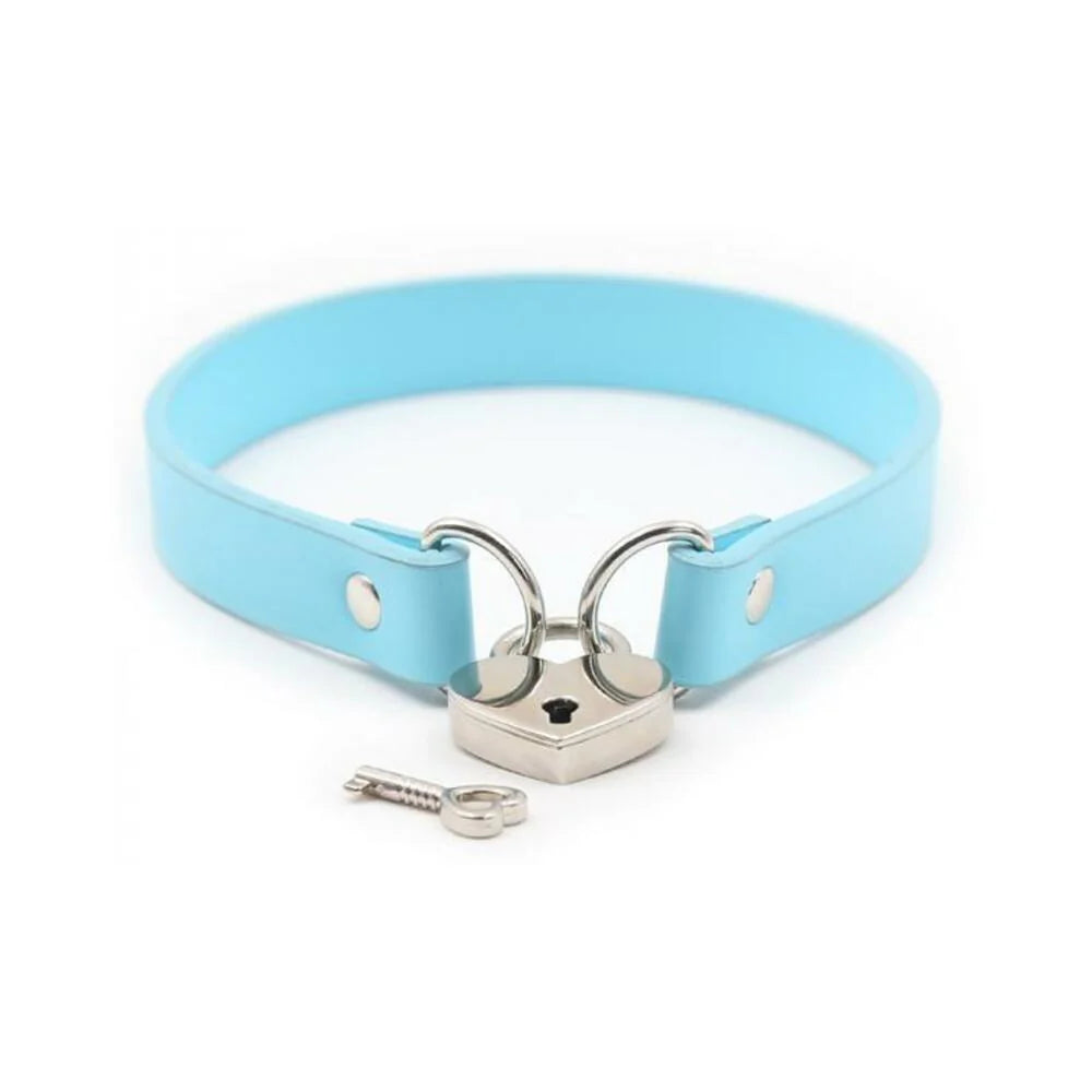 Ple'sur Pvc Collar With Heart Lock & Key Aqua