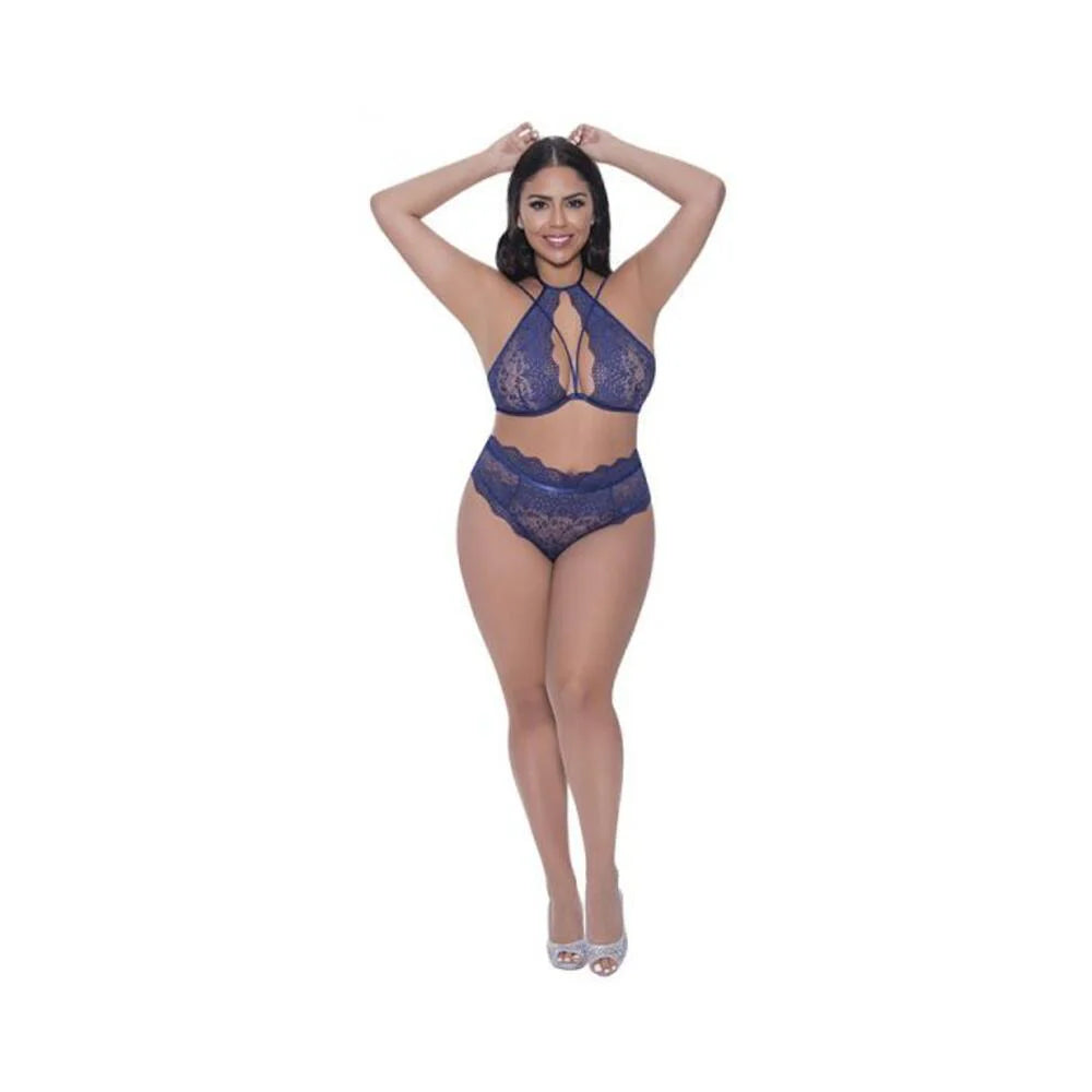 Magic Silk Berrylicious Halter & Lace Up Panty Set Blueberry Queen Size