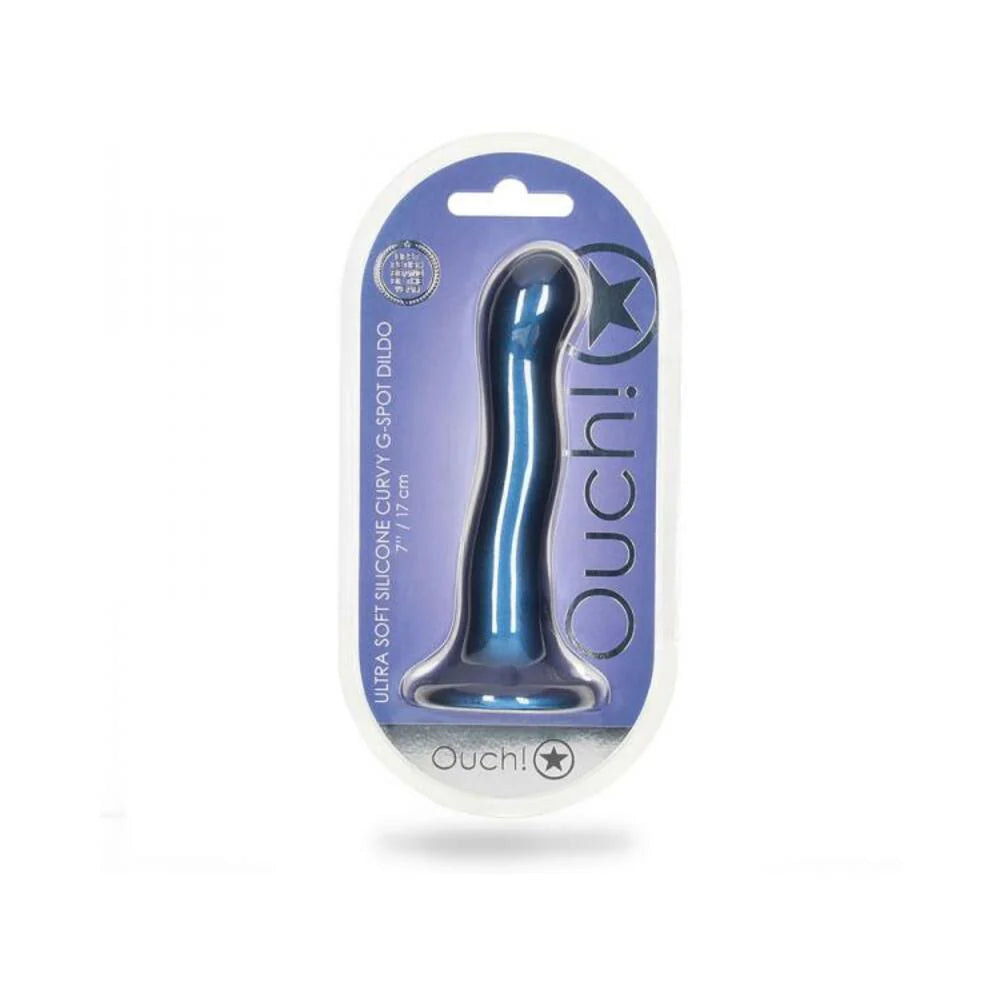 Shots Ouch! Ultra Soft Silicone 7 In. Curvy G-spot Dildo Metallic Blue