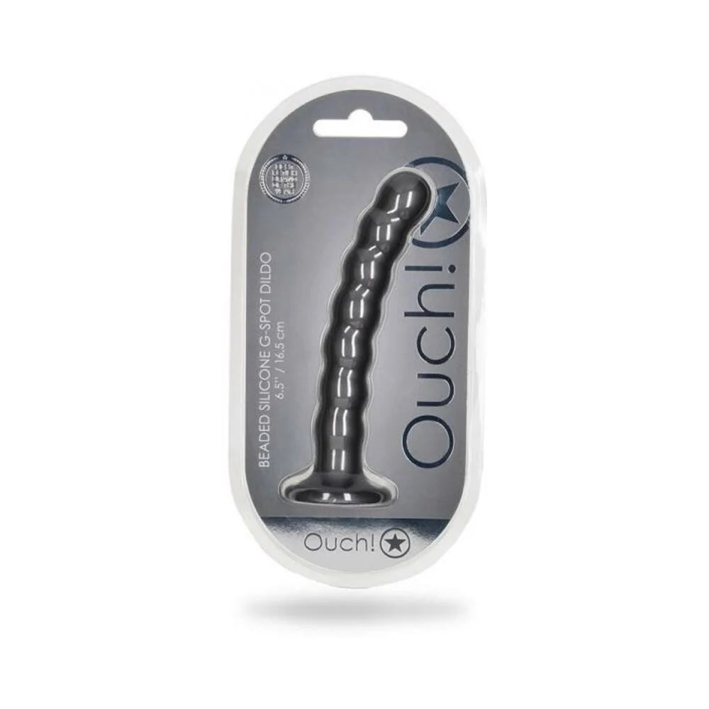 Shots Ouch! Beaded Silicone 6.5 In. G-spot Dildo Gunmetal