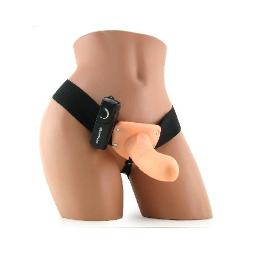 6" Vibrating Hollow Strap On - Beige