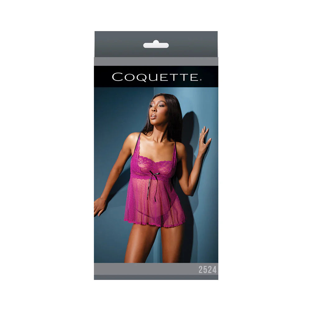 BABYDOLL & G-STRING MAGENTA/BLACK - OS