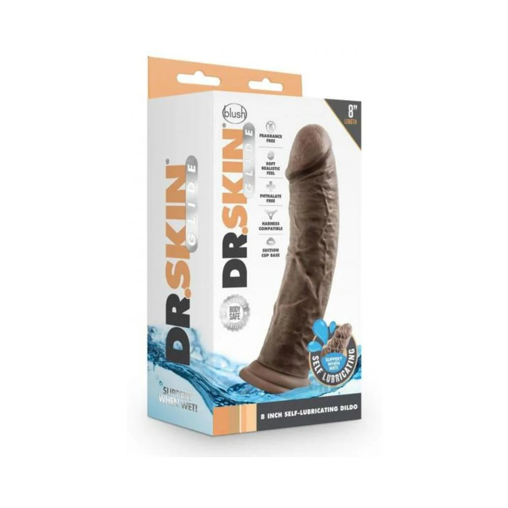 Dr. Skin Glide Self-lubricating Dildo 8 In. Chocolate