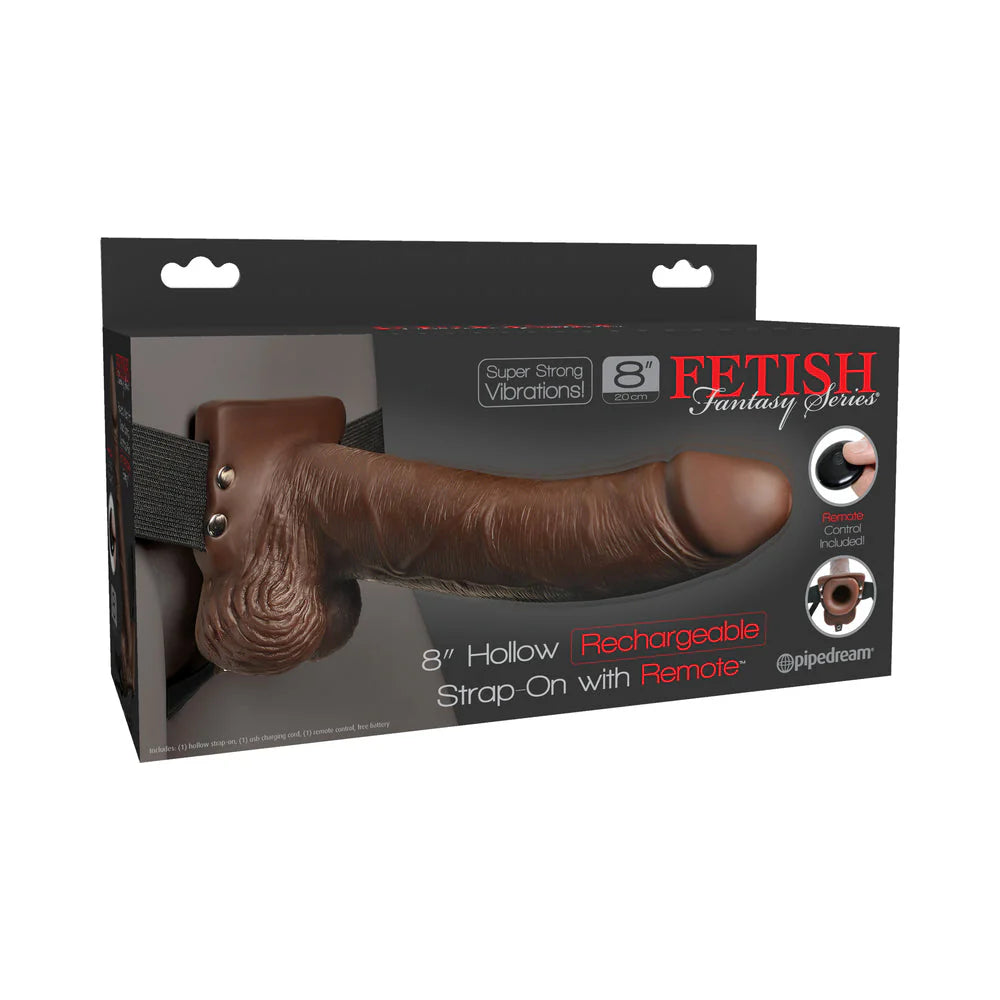 Fetish Fantasy 8in Hollow Rechargeable Strap-on With Remote, Brown