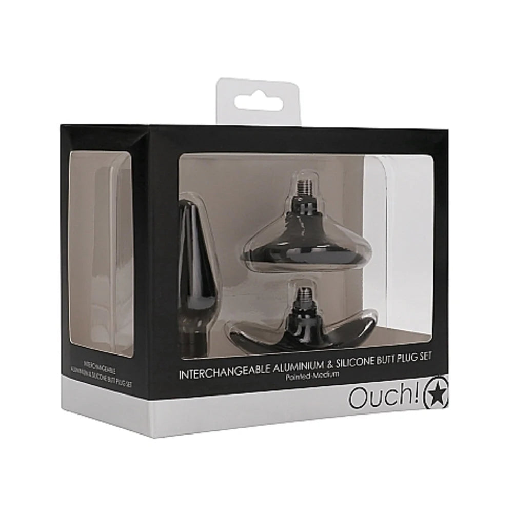 Interchangeable Butt Plug Set - Pointed Medium - Black