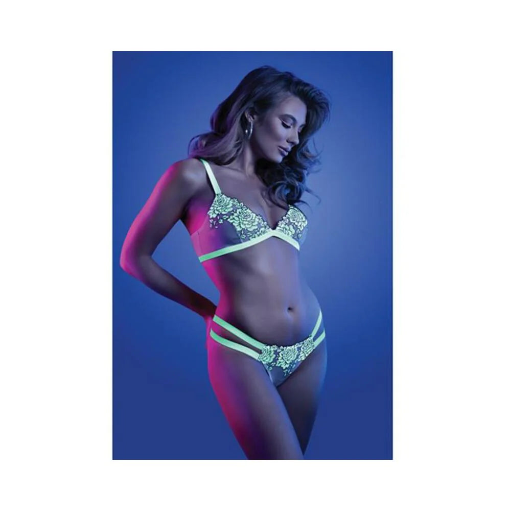 Fantasy Lingerie Glow Night Vision Glow-in-the-dark Lace Bralette & Panty White M/l