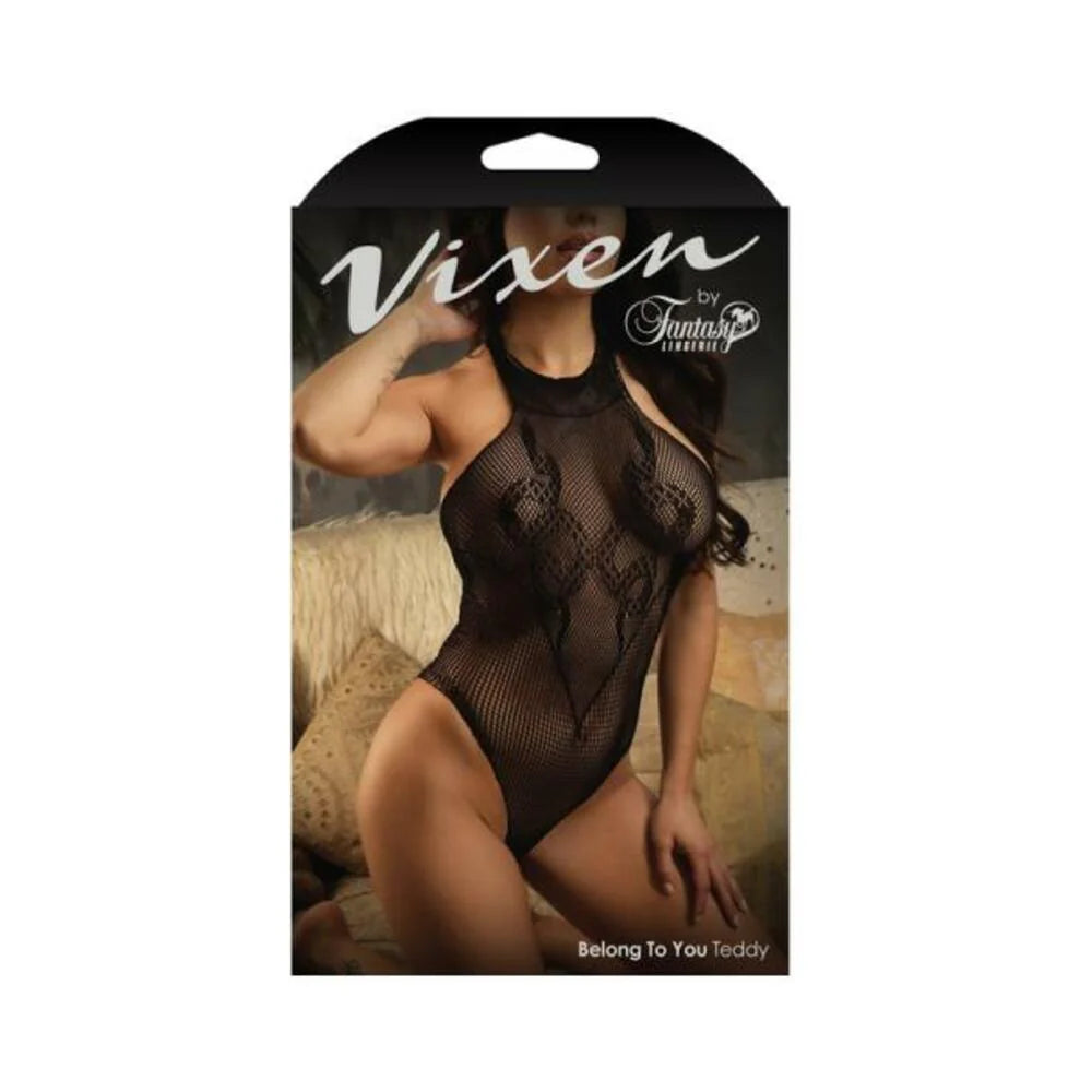 Fantasy Lingerie Vixen Belong To You Serpent Design Seamless Halter Teddy Black L/xl