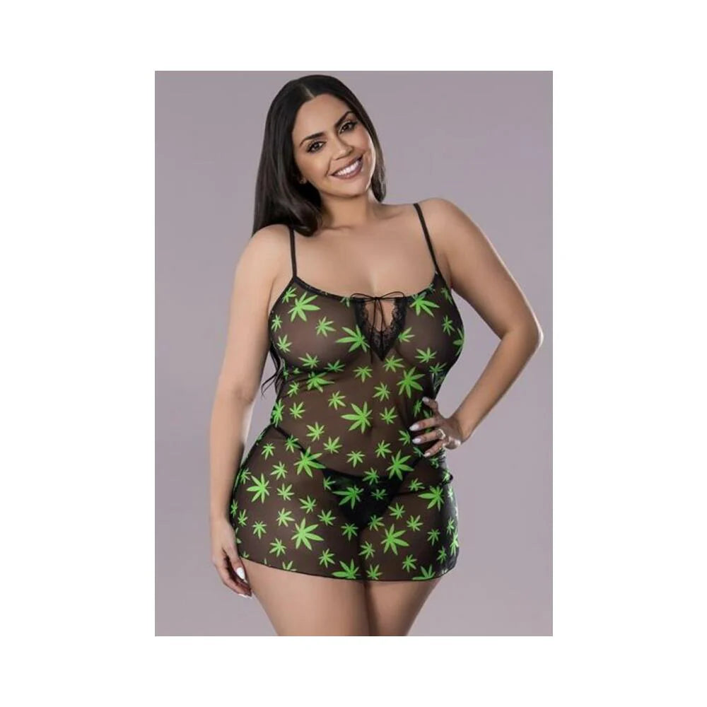 Hazy Dayz Dress & G String Set Pot Leaf 2xl