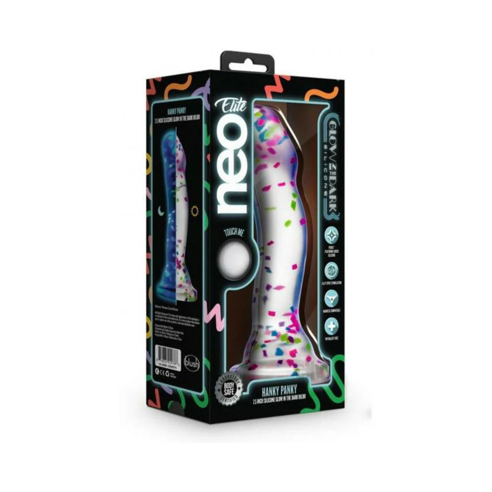 Neo Elite Hanky Panky 7.5 In. Glow-in-the-dark Silicone Confetti Dildo