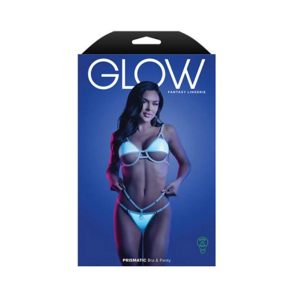 Fantasy Lingerie Glow Prismatic Iridescent Glow-in-the-dark Cut-out Cup Bra & Cage Panty L/xl
