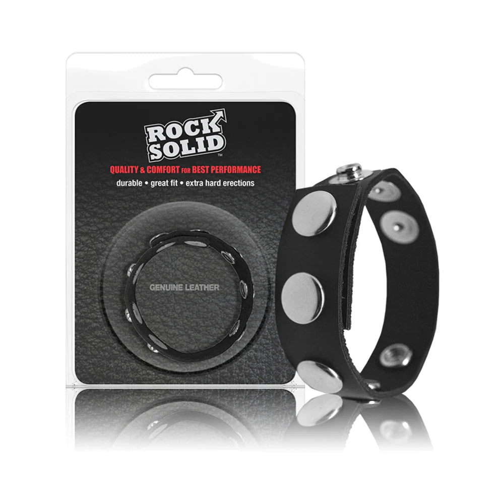 Rock Solid Adjustable Leather 5 Snap Cock Ring (black)