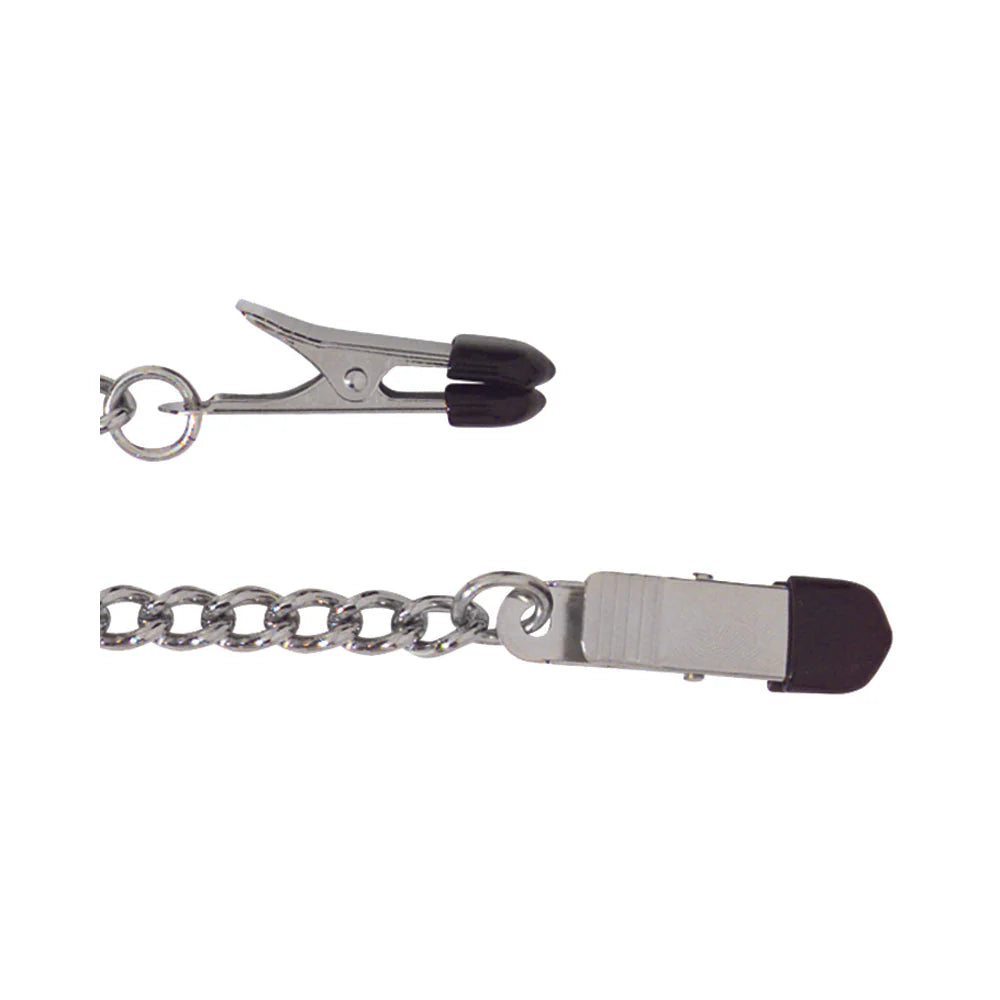 Spartacus Endurance Nipple Clamps With Curbed Chain Rubber Tipped