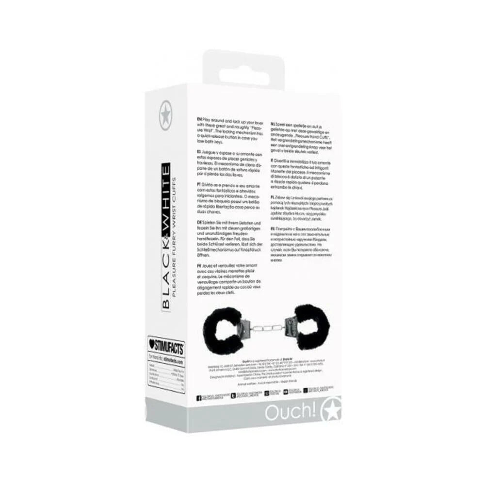 Ouch! Black & White Beginner Pleasure Furry Wrist Cuffs With Quick-release Button