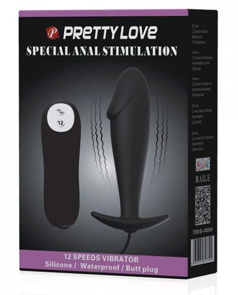 Pretty Love Vibrating Penis Shaped Butt Plug Black