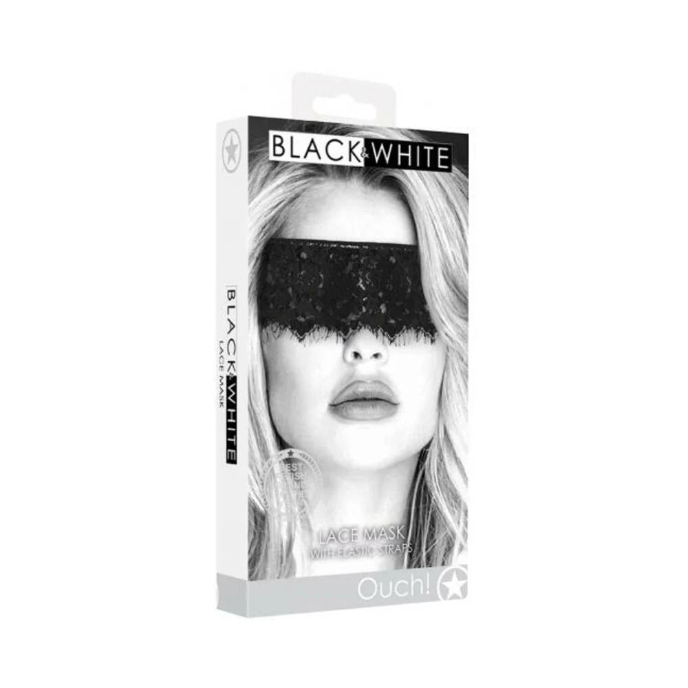 Ouch! Black & White Lace Mask With Elastic Straps Black