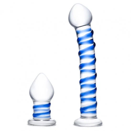 Glas 2-piece Double Penetration Glass Swirly Dildo & Butt Plug Set