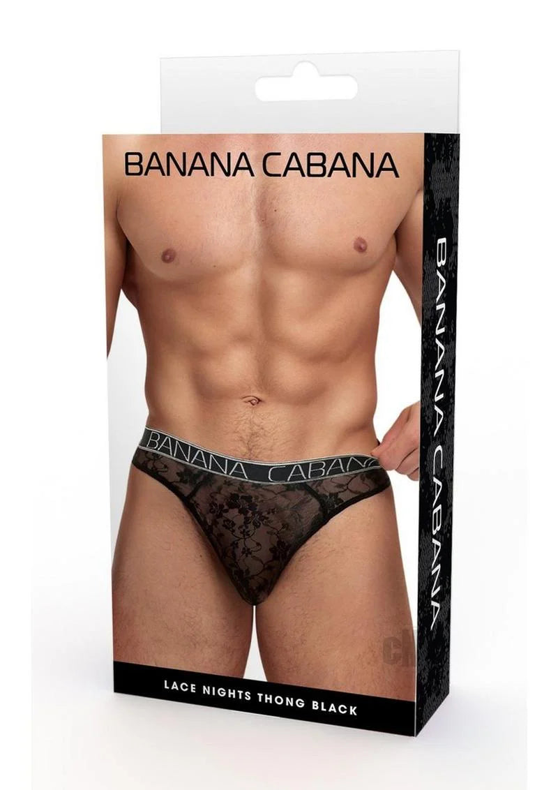 Banana Cabana Lace Nights Thong M/l Blk