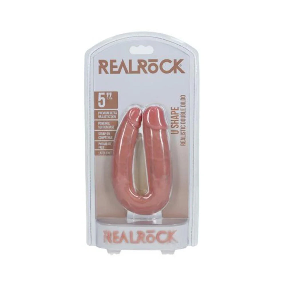 Realrock 5 In. U-shaped Double Dildo Beige