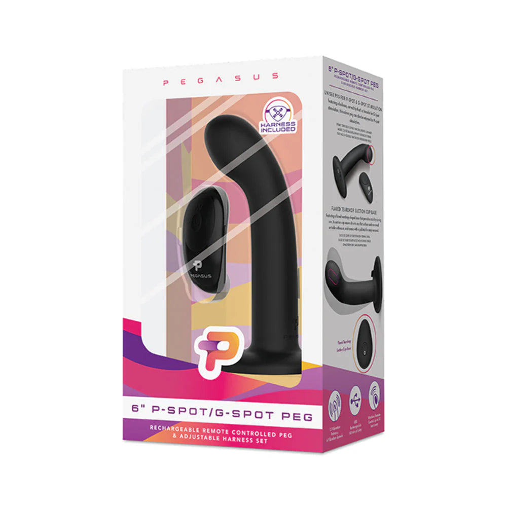 Pegasus 6" Wirelss Remote Control P-spot/g-spot Peg With Harness Black
