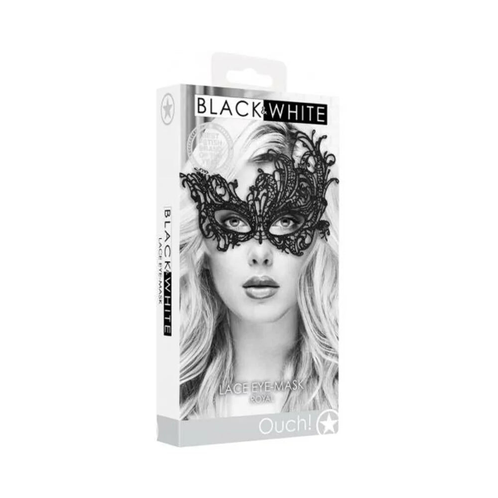 Ouch! Black & White Lace Eye Mask Royal Black