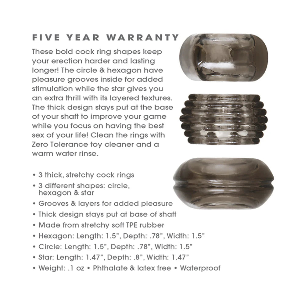 Triple Thick Cock Ring Trio Smoke