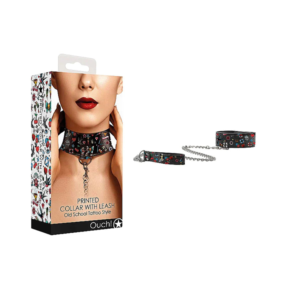 Ouch! Old School Tattoo Printed Collar And Leash