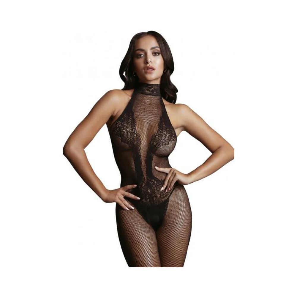 Shots Le Desir Fishnet & Lace High-neck Bodystocking Black O/s