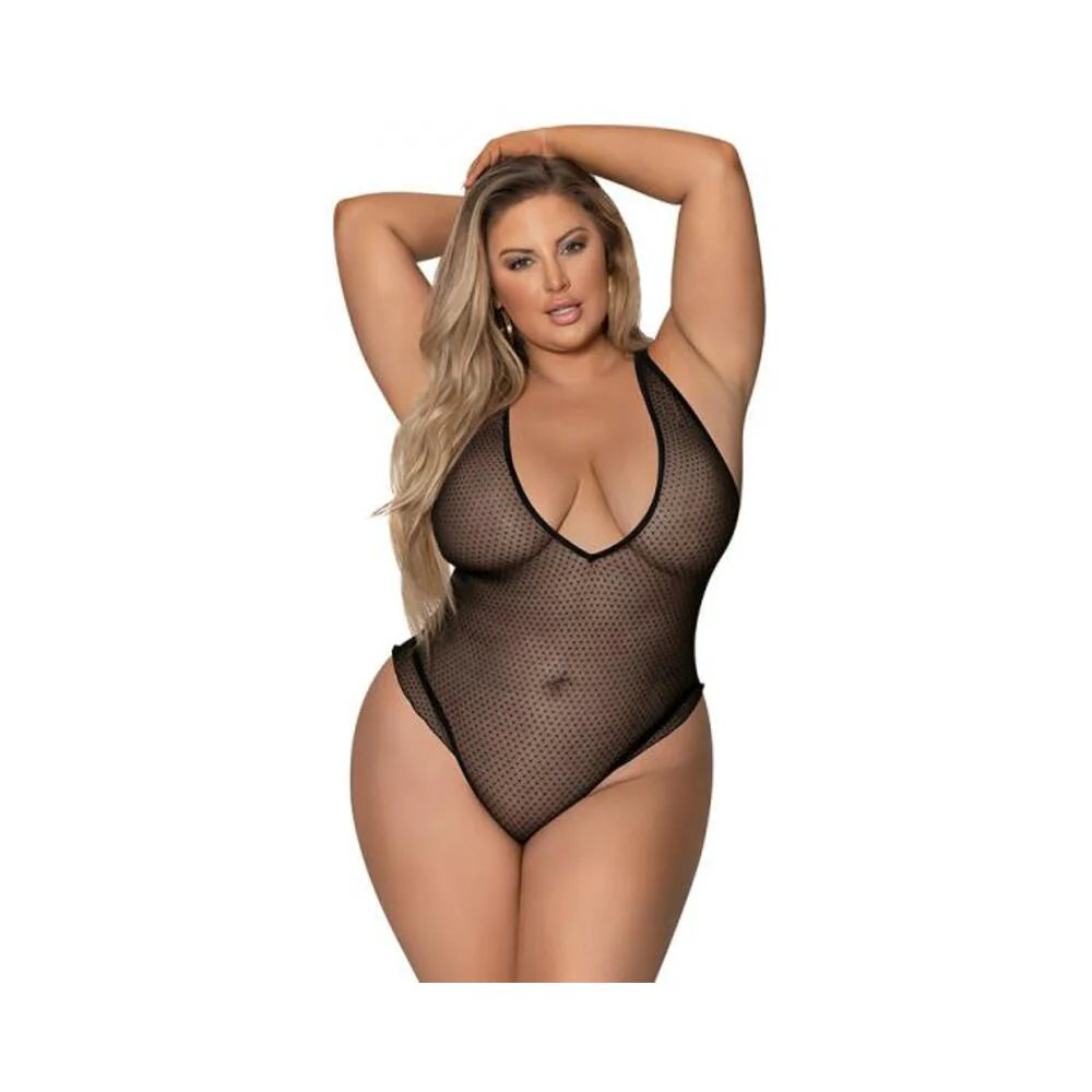 Magic Silk Girl Next Door Plunge Teddy Black Queen Size