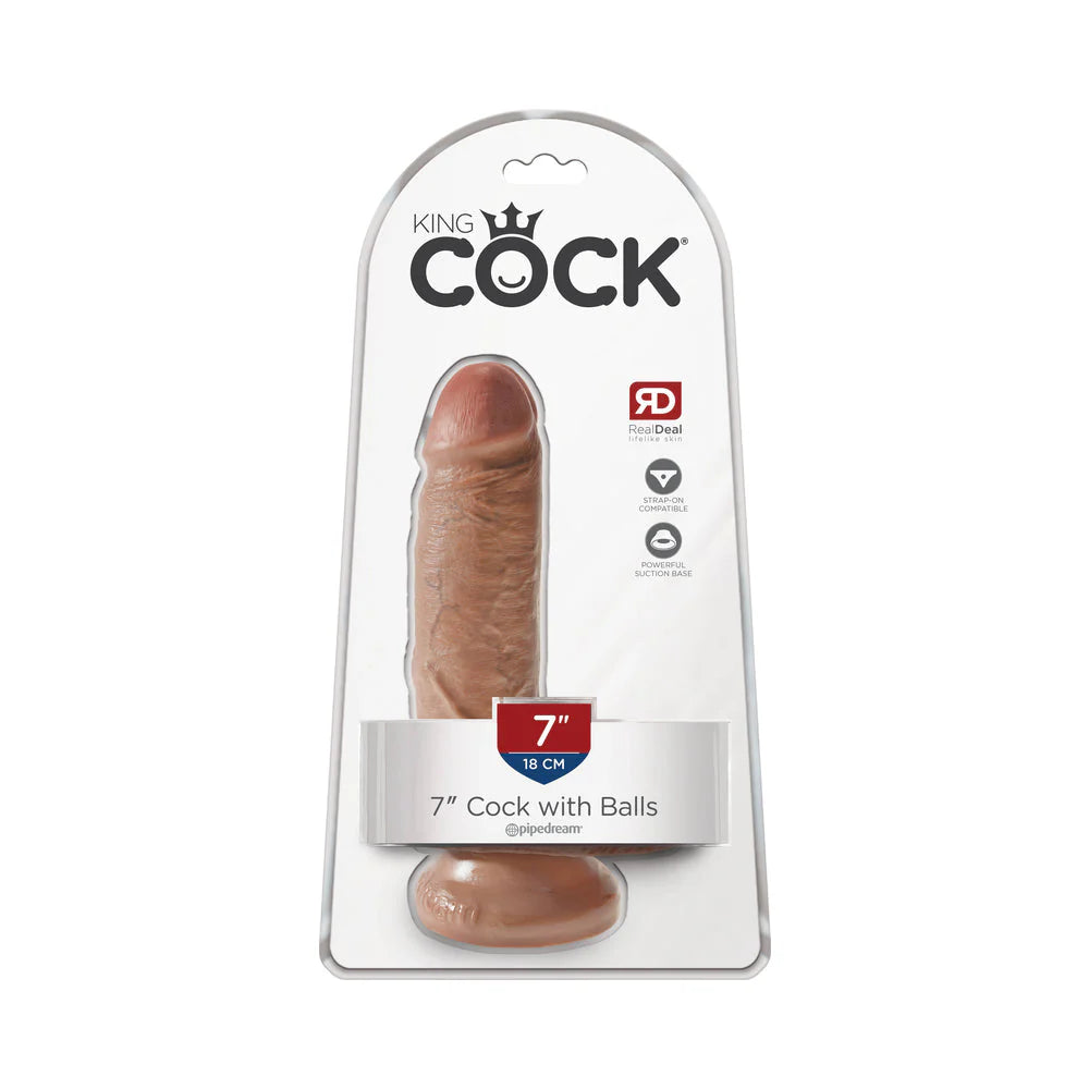 King Cock 7 inches Cock with Balls Tan Dildo