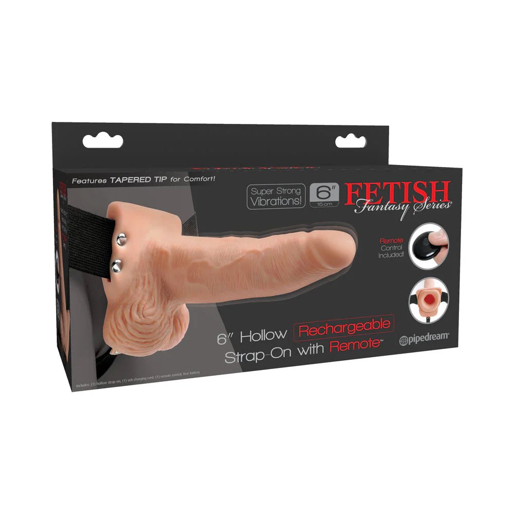 Fetish Fantasy 6in Hollow Rechargeable Strap-on With Remote, Flesh