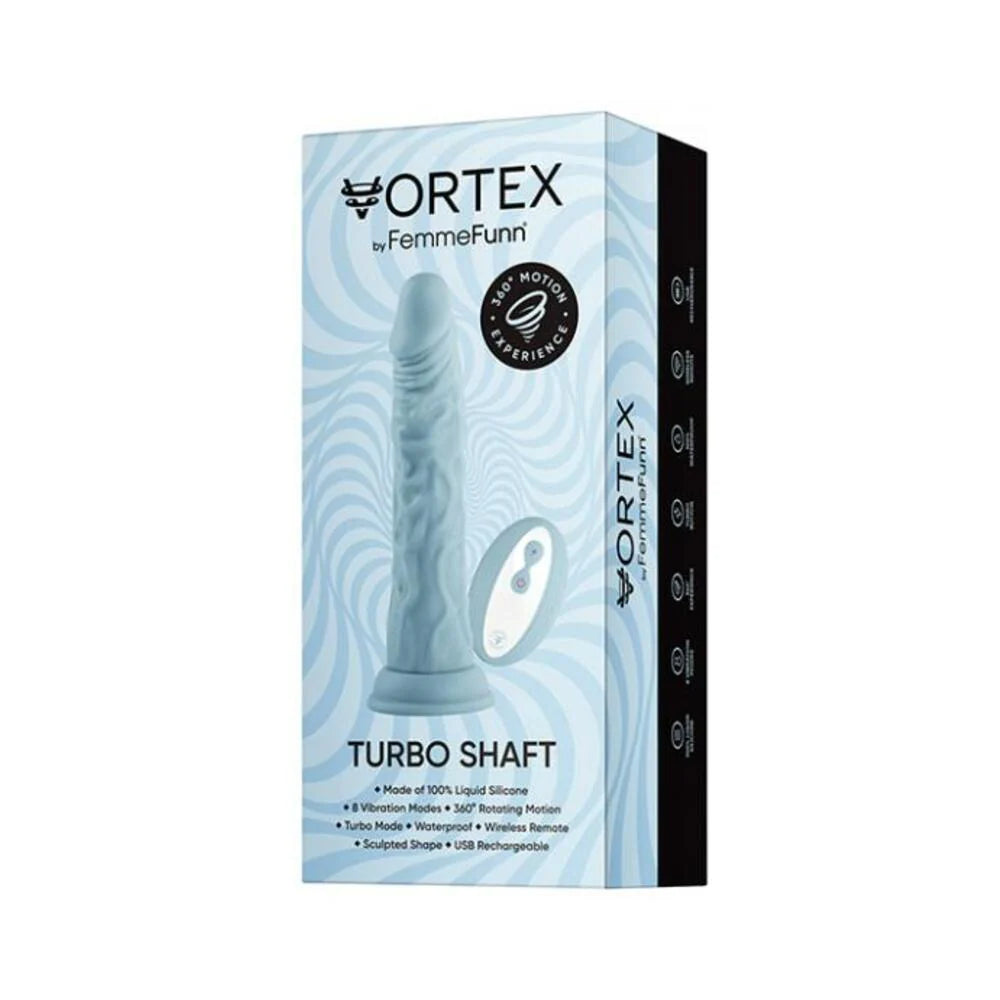 Femmefunn Vortex Turbo Shaft 2.0 Rotating And Vibrating Dildo Light Blue