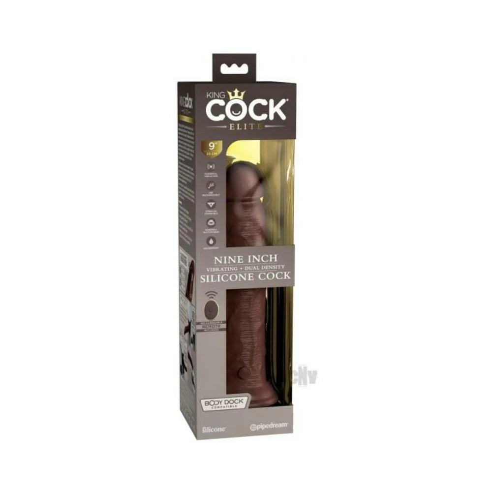 King Cock Elite Vibrating Silicone Dual-density Cock With Remote 9 In. Brown