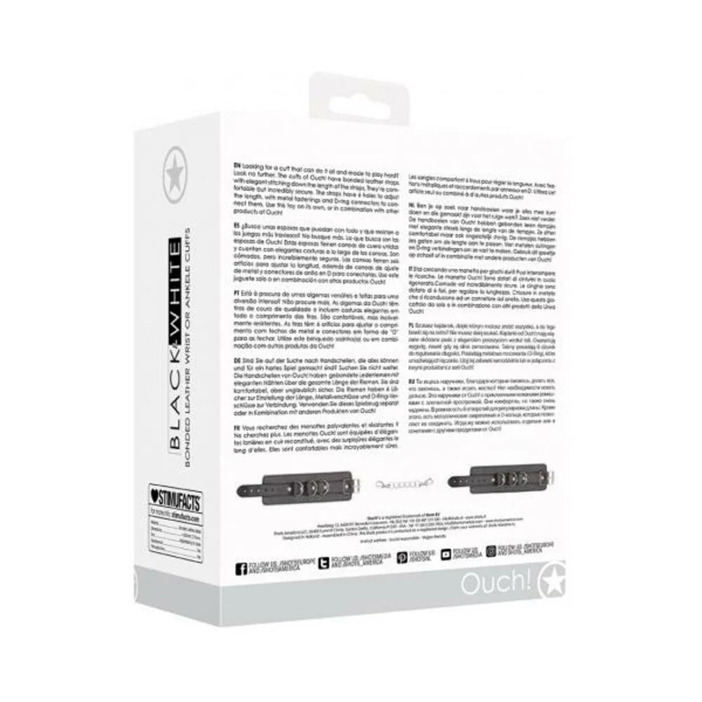 Ouch! Black & White Bonded Leather Wrist Or Ankle Cuffs With Adjustable Straps