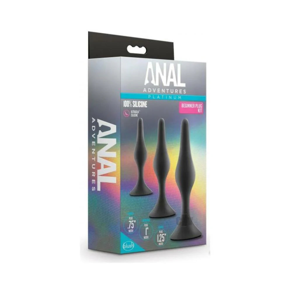Anal Adventures Platinum Silicone Beginner Plug 3-piece Kit Black