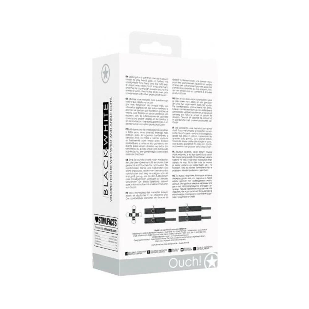 Ouch! Black & White Velcro Hogtie With Hand And Ankle Cuffs Black