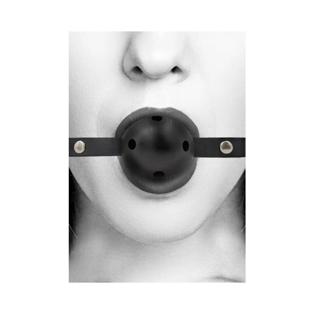 Ouch! Black & White Breathable Ball Gag With Bonded Leather Straps Black