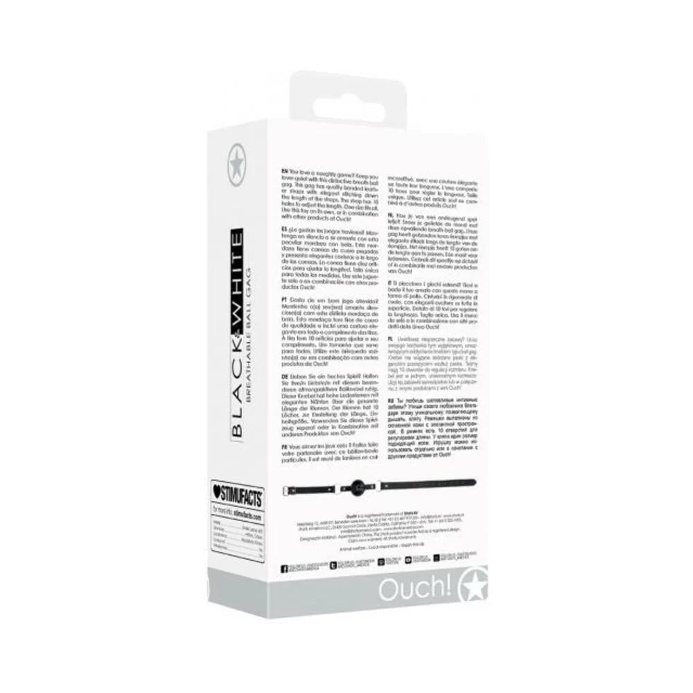 Ouch! Black & White Breathable Ball Gag With Bonded Leather Straps Black