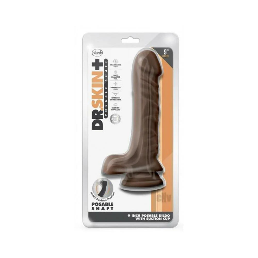 Dr. Skin Plus Posable Dildo With Balls 9 In. Chocolate