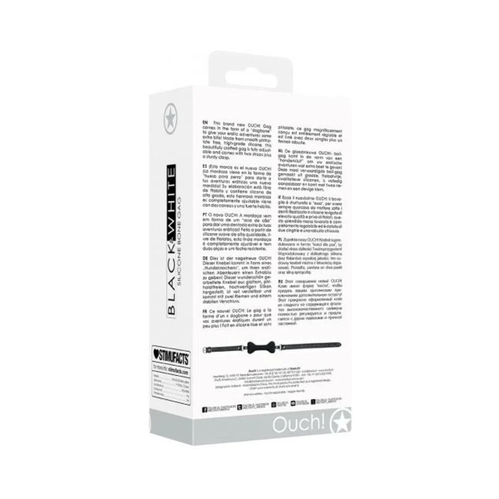 Ouch! Black & White Silicone Bone Gag With Adjustable Bonded Leather Straps Black