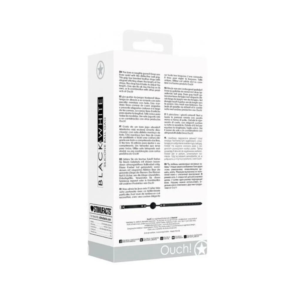 Ouch! Black & White Silicone Ball Gag With Adjustable Bonded Leather Straps Black