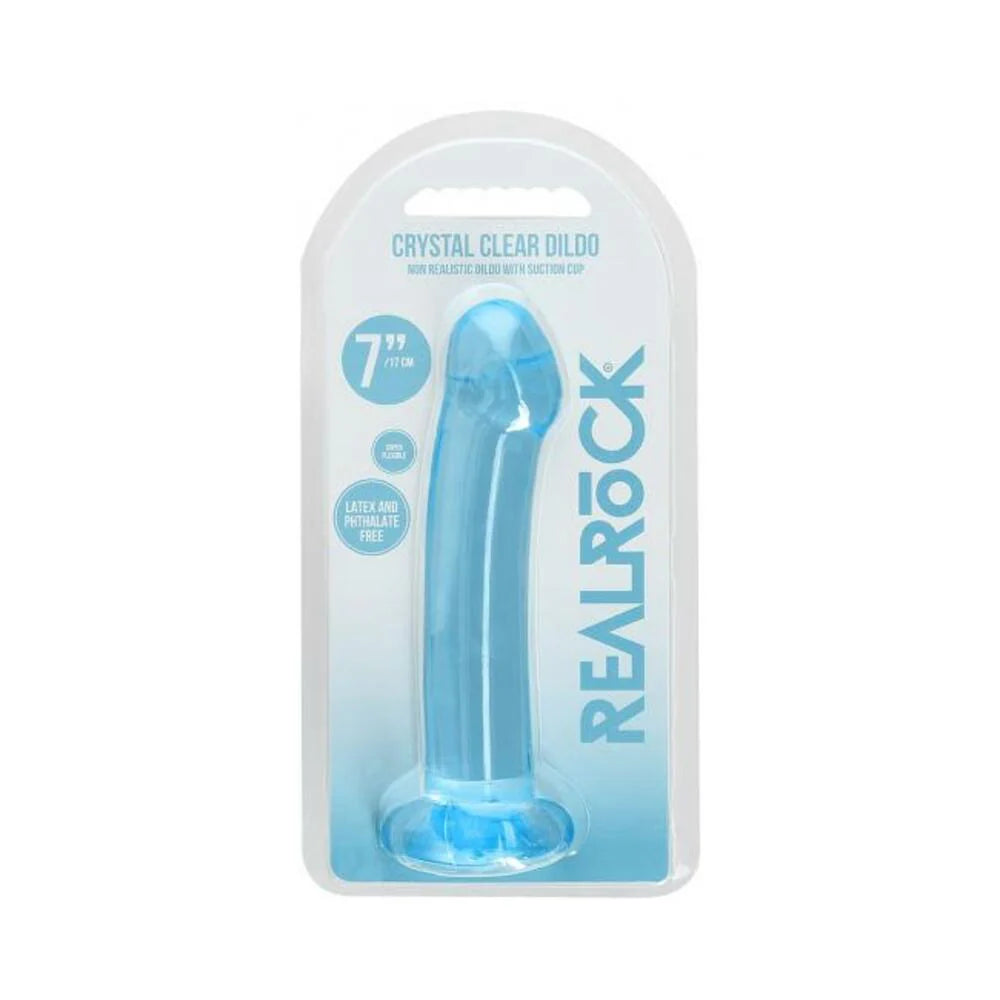 Realrock Crystal Clear Non-realistic Dildo With Suction Cup 6.7 In. Blue