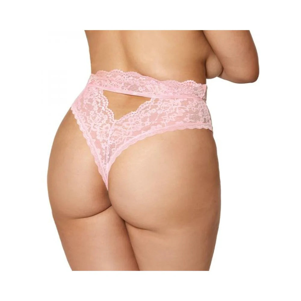 Dreamgirl High-waist Scallop Lace Panty With Keyhole Back Pink 1xl