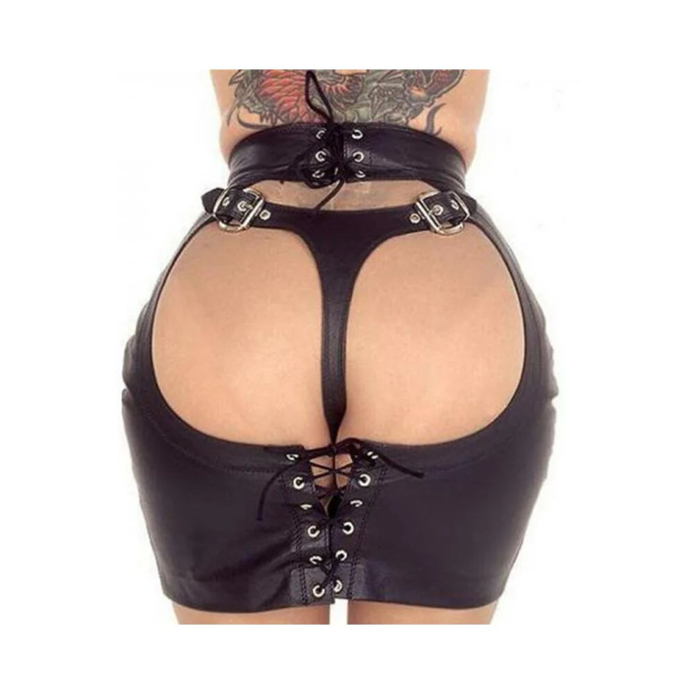 Ple'sur Adjustable Pvc Spanking Skirt With Built-in Thong Black M/l
