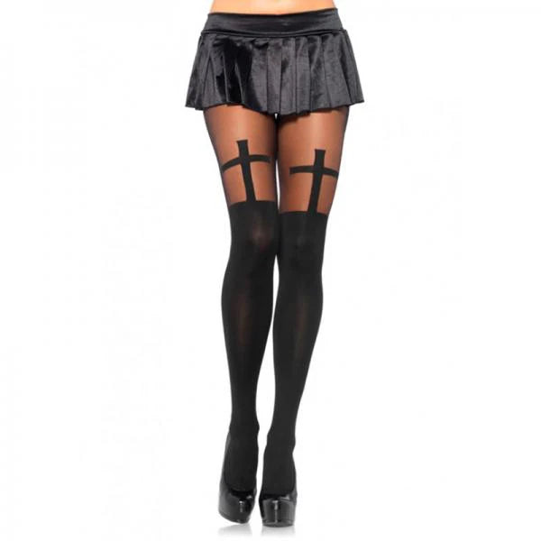 Spandex Cross Hose W/thigh Accent Os Blk