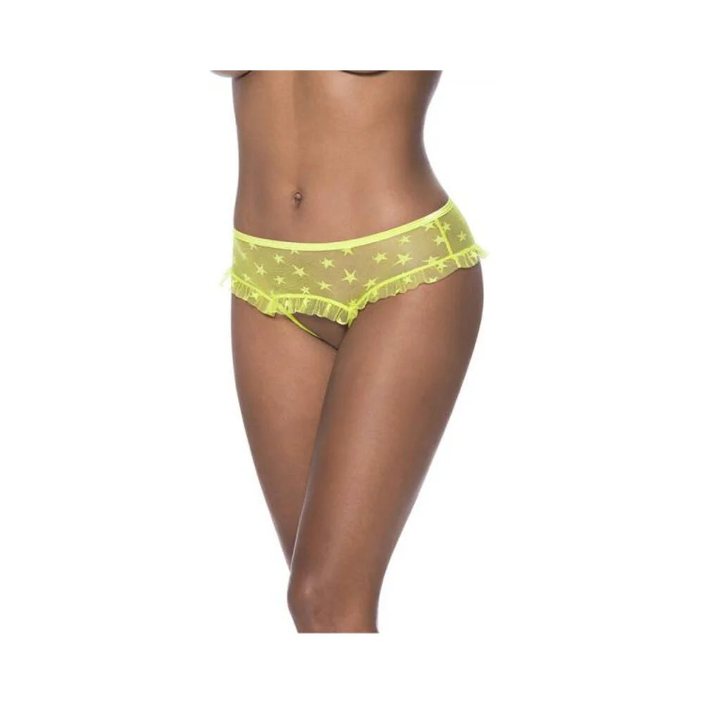 Magic Silk Love Star Skirted Hipster With Open Crotch Panty Neon Chartreuse S/m