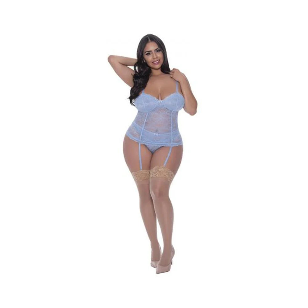 Magic Silk Ooh La Lace Bustier & Panty Set Periwinkle Queen Size